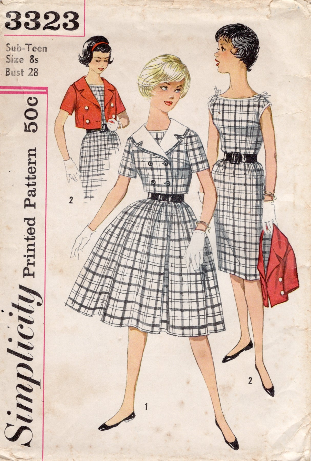 1960's Simplicity Boat Neckline Sheath or Fit and Flare Dress Pattern and Bolero Jacket - Bust 28" - No. 3323