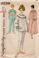 1950's Simplicity Two Piece Pajama Set with Large Yoke and Robe pattern - Bust 32" -No. 3239