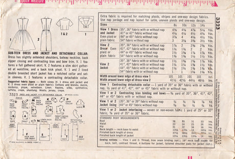 1960's Simplicity Boat Neckline Sheath or Fit and Flare Dress Pattern and Bolero Jacket - Bust 28" - No. 3323