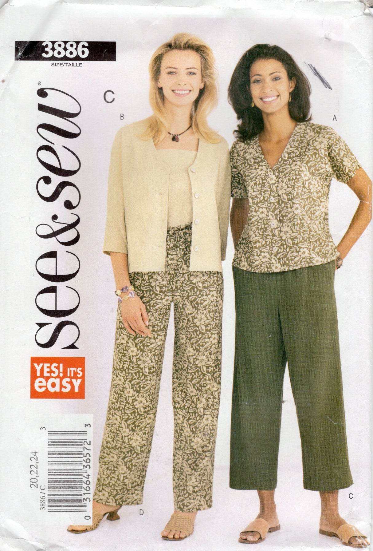 2000's Butterick Jacket, Top and Pants Pattern - Bust 42-46" - No. 3886