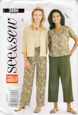 2000's Butterick Jacket, Top and Pants Pattern - Bust 42-46" - No. 3886