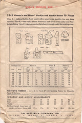 1940's Butterick Weskit or Vest with or without Collar and Button Up Blouse with Large Bow - Bust 32" - No. 3245