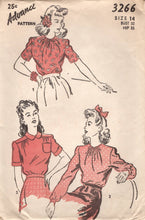 1940's Advance Gathered Neckline or Peter Pan Collar Blouse - Bust 32" - No. 3266