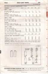 1960's Advance One Yard Pencil Skirt Pattern with Pockets - Waist 24" - No. 9920