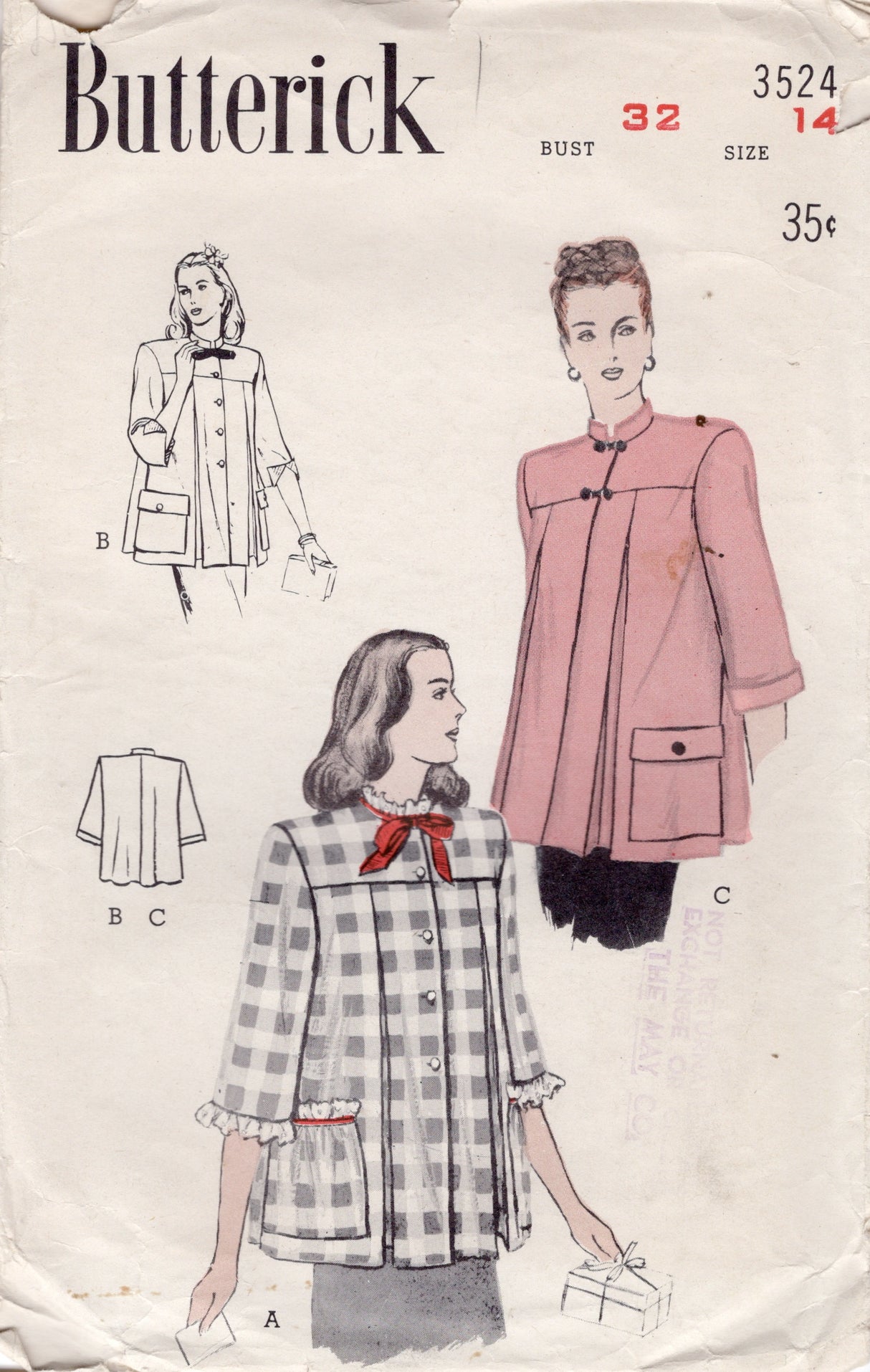 1940's Butterick Maternity Smock Pattern - Bust 32" - No. 3524