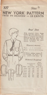 1930's New York Child's Button Up Shirt Pattern - Chest 26" - No. 327