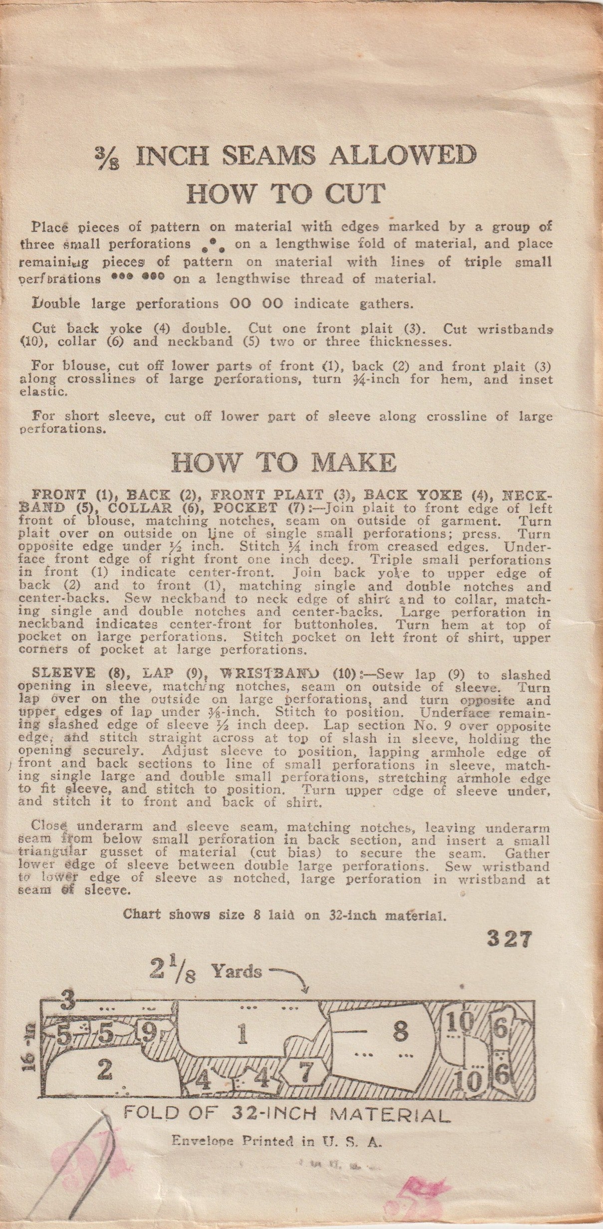 1930's New York Child's Button Up Shirt Pattern - Chest 26" - No. 327