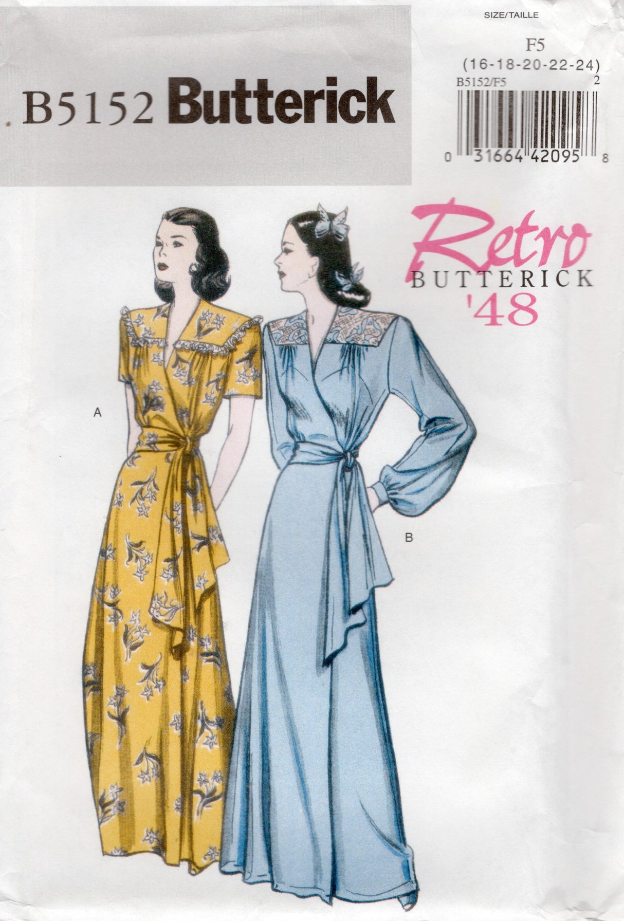 2000's Butterick "Retro" Wrap Robe and Belt Pattern based on 1940's pattern - Bust 38-46" - No. 5152