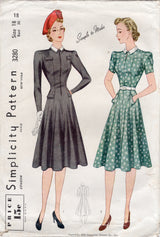 1940's Simplicity Princess Line Dress Pattern with Accent Flaps and Pockets - Bust 36" - No. 3280