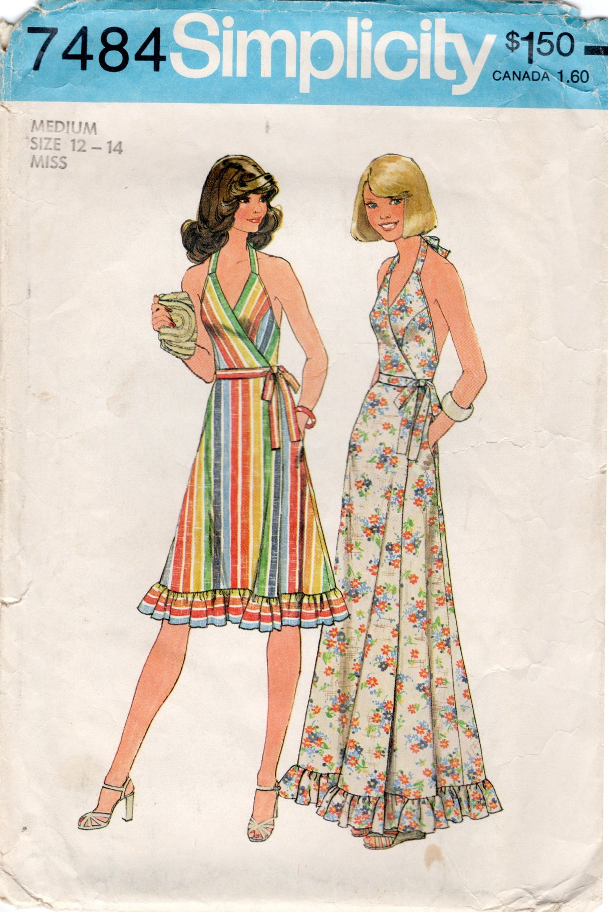 1970's Simplicity Front Wrap Halter Dress Pattern - Bust 34-36" - No. 7484