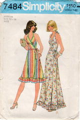 1970's Simplicity Front Wrap Halter Dress Pattern - Bust 34-36" - No. 7484