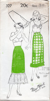 1940's New York Petticoat Pattern with Gathered Ruffle - Waist 24-30" - No. 327