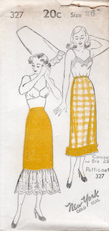 1940's New York Petticoat Pattern with Gathered Ruffle - Waist 24-30" - No. 327