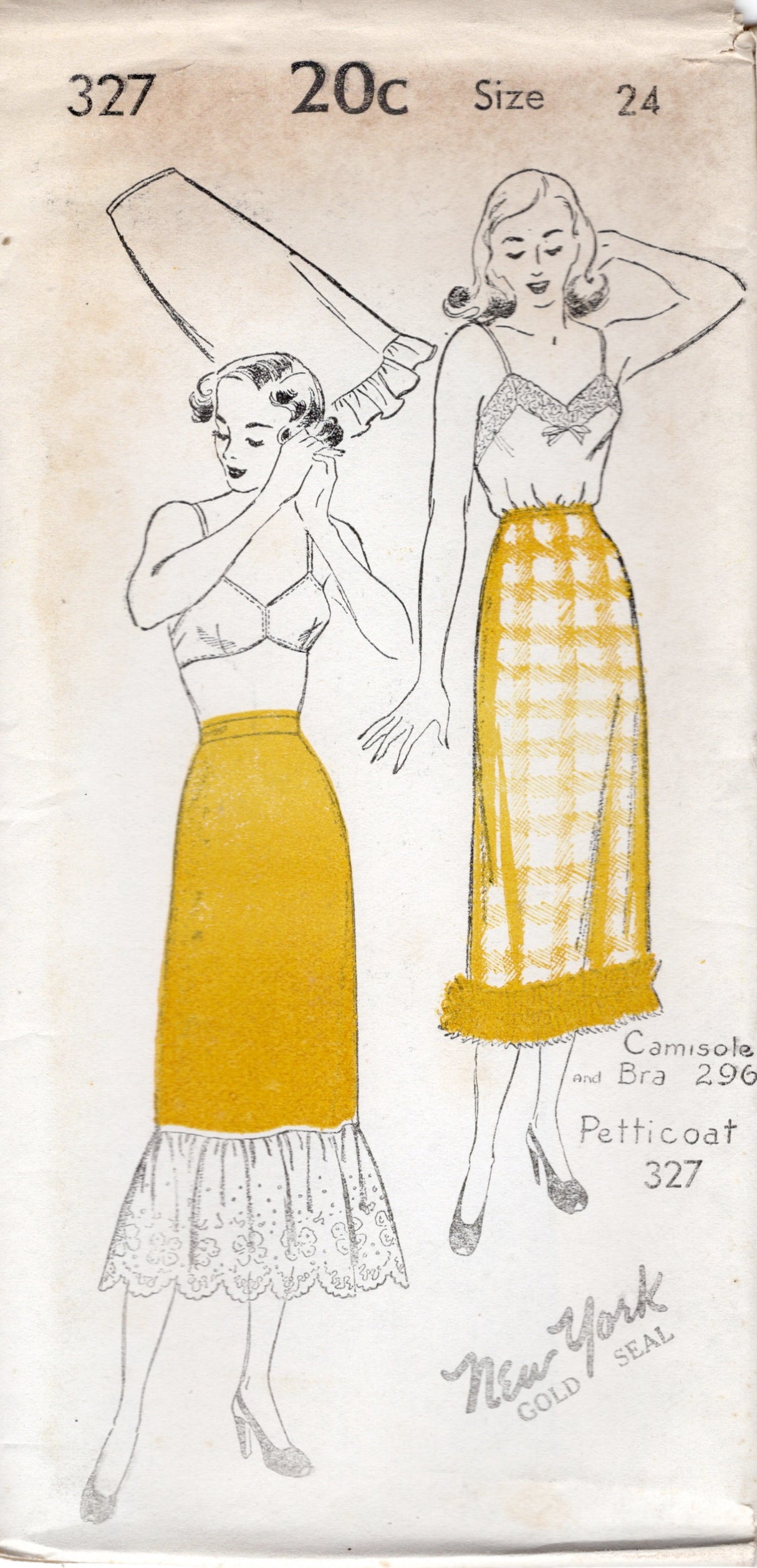 1940's New York Petticoat Pattern with Gathered Ruffle - Waist 24-30" - No. 327