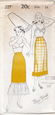 1940's New York Petticoat Pattern with Gathered Ruffle - Waist 24-30