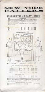 1940's New York Shirtwaist Dress Pattern with Large Collar - Bust 28-32" - No. 330