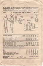 1940's Advance Women's Button Front Dress Pattern with Square Neckline and Bow Accent - Bust 34" - no. 3327