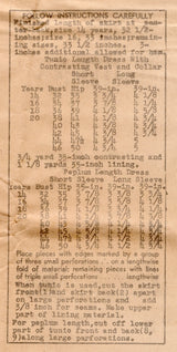 1930's Mail Order Jacket or Tunic and Straight Line Skirt Pattern - Bust 34" - No. 3329