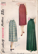 1950’s Simplicity Straight Line Skirt Pattern in Two lengths - Waist 30" - No. 3341