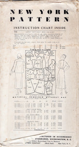 1940's New York One Piece Dress with High Slit Neckline and Jacket Pattern - Bust 30-40" - No. 336