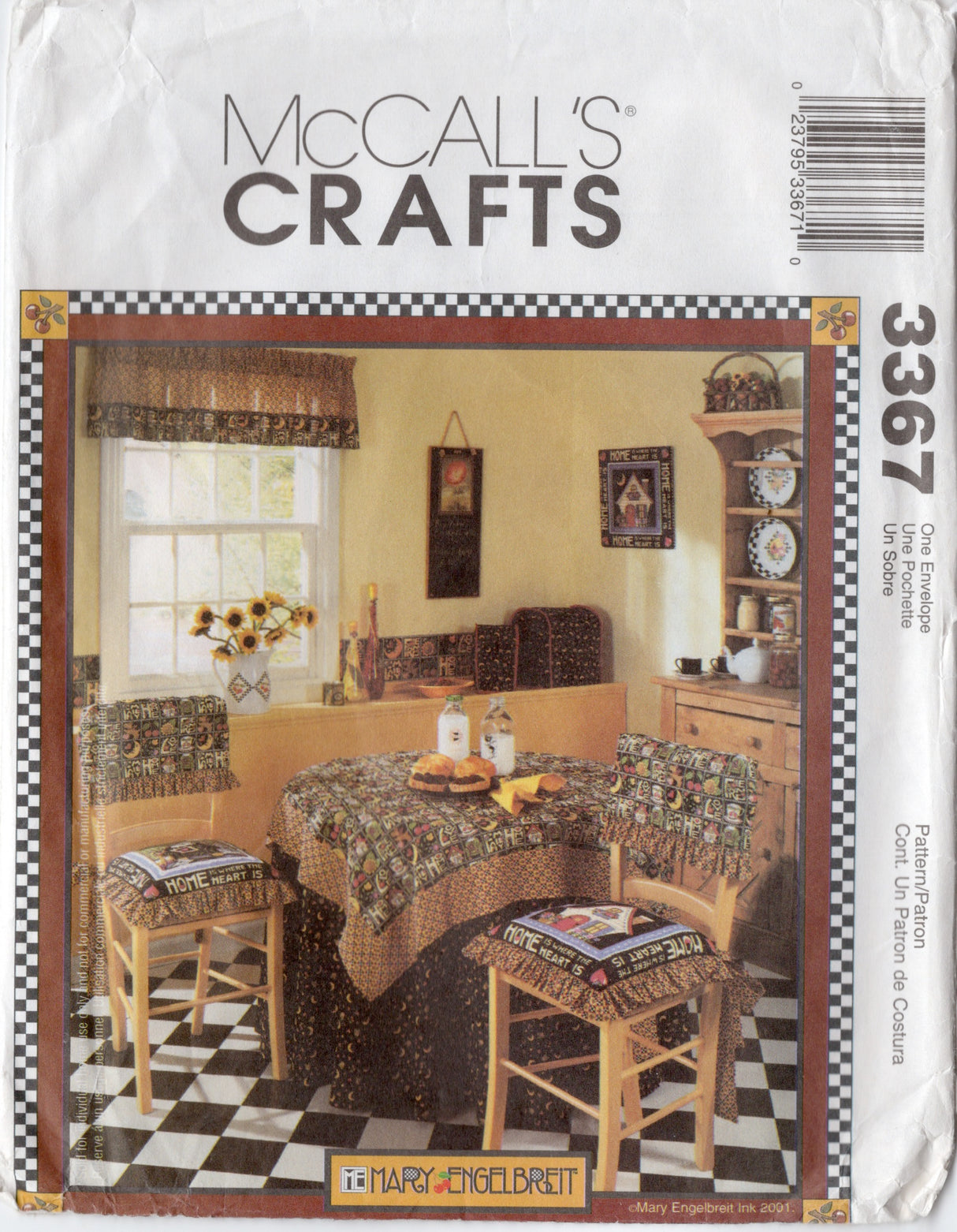 2000’s McCall’s Crafts Kitchen Decor Pattern, Apron, Placemats, Chair Cushions, Window Treatments, Tablecloths - Mary Engelbreit - No. 3367
