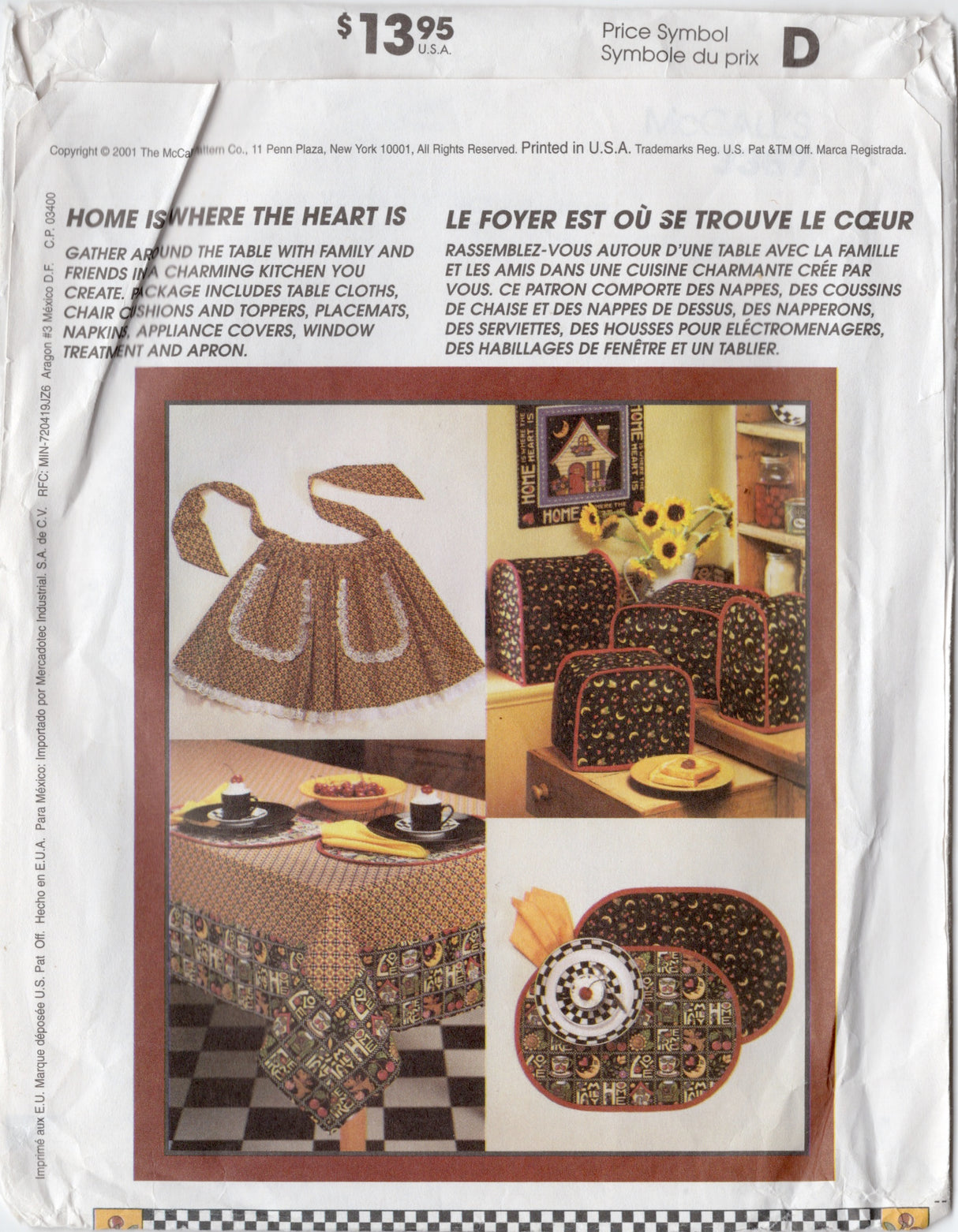 2000’s McCall’s Crafts Kitchen Decor Pattern, Apron, Placemats, Chair Cushions, Window Treatments, Tablecloths - Mary Engelbreit - No. 3367