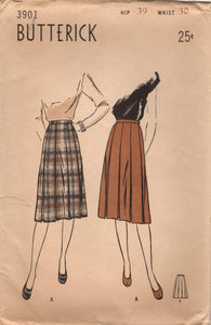 1940's Butterick Box Pleated Skirt Pattern - Waist 30"- No. 3901