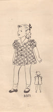1940's Mail Order Child's Button Front Dress with Puff Sleeve and Large Sleeves Pattern - Chest 26" - No. 3371