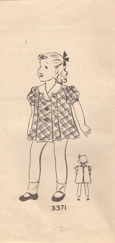 1940's Mail Order Child's Button Front Dress with Puff Sleeve and Large Sleeves Pattern - Chest 26