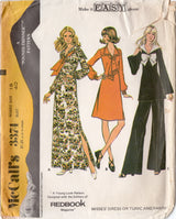 1970's McCall's Maxi Dress or Tunic and Pants Pattern with Sailor Collar - Bust 40" - No. 3374
