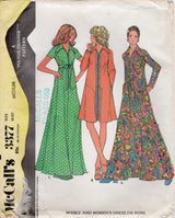 1970's McCall's Zip Front Robe or Dress pattern with Raglan Sleeve  - Bust 34-36" - No. 3377