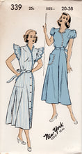 1940's New York Dress Pattern with Optional Sweetheart Neckline, Puff Sleeves or Ruffle Sleeves - Bust 30-38" - No. 339