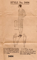 1920's Mail Order One Piece Dress with Accent Shoulder Drape and Skirt Insert Pattern - Bust 36" - No. 3404