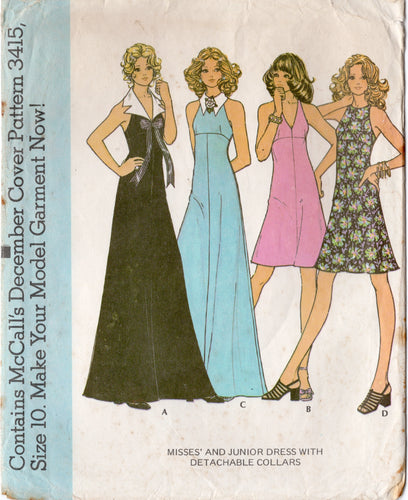 1970's McCall's Halter Top Dress pattern with Detachable Collar - Bust 32.5