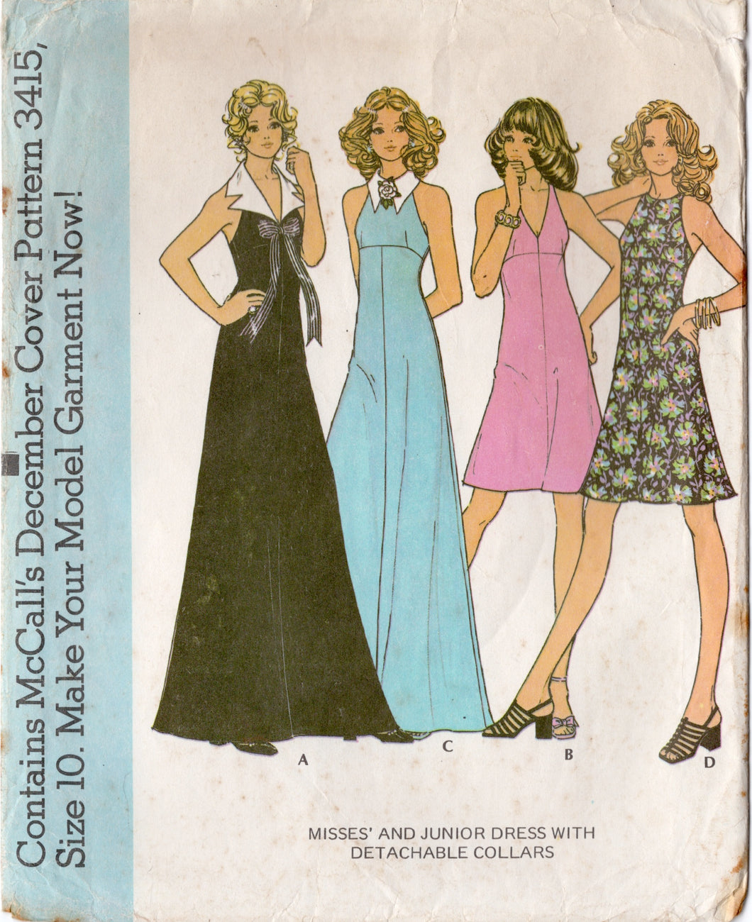 1970's McCall's Halter Top Dress pattern with Detachable Collar - Bust 32.5