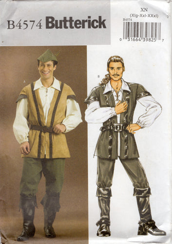 2000's Butterick Adult Robin Hood and Pirate Costume includes Shirt, Pants, Vest and Hat Pattern - Chest 46-56