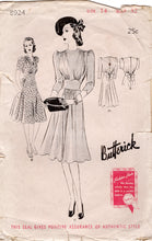 1940’s Butterick One Piece Dress Pattern with Shirred Shoulders and Fitted Waist - Bust 32” - No. 8924