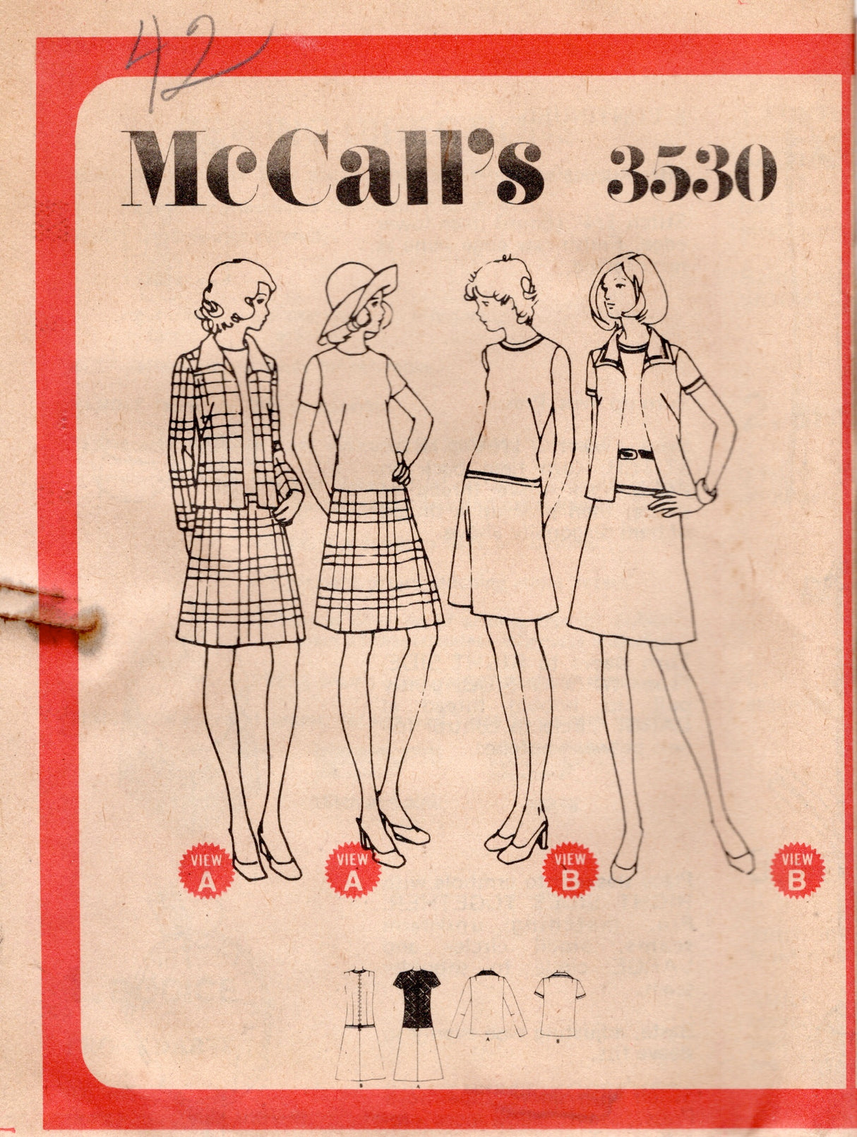 1970's McCall's Unlined Jacket, Shirt and Skirt pattern  - Bust 46" - No. 3530