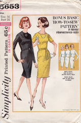 1960's Simplicity Basic Sheath Dress Pattern - Bust 36" - No. 5653