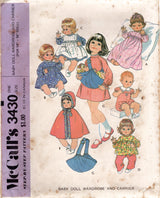 1970's McCall's Baby Doll Wardrobe and Carrier pattern - 14-16" doll - No. 3430