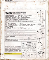 1970's McCall's Baby Doll Wardrobe and Carrier pattern - 14-16" doll - No. 3430