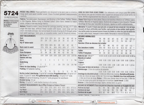 2000's Simplicity Fashion Historian Costume Ball Gown Pattern - Bust 30.5-34" - No. 5724