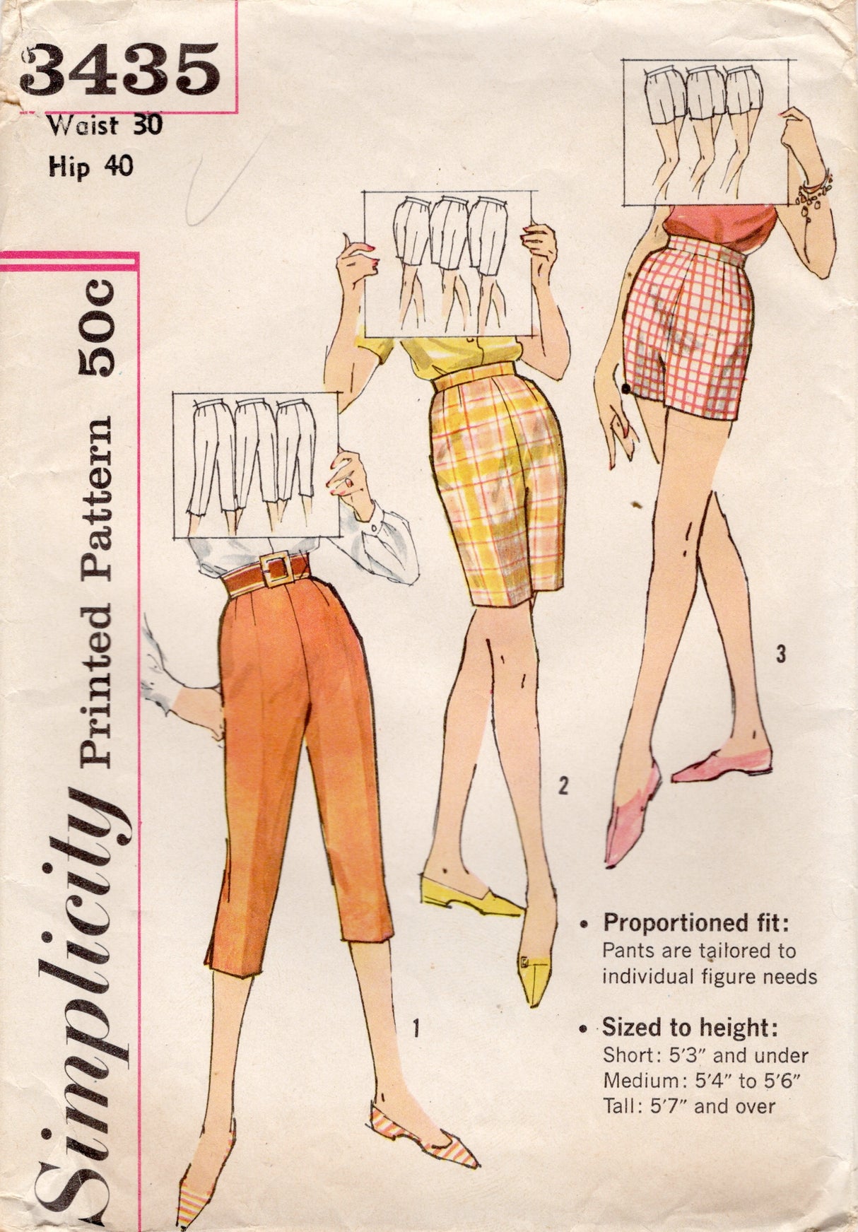 1960’s Simplicity Shorts in Two Lengths and Pedal Pushers Pattern - Waist 30" - No. 3435
