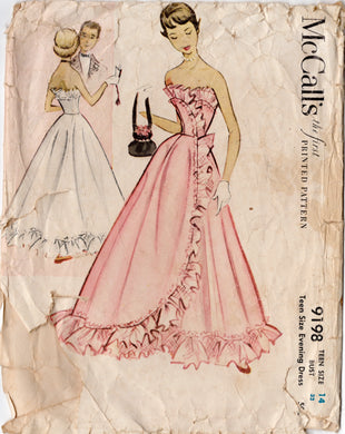 1950's McCall's Strapless Surplice Bodice Evening Dress Pattern - Bust 32