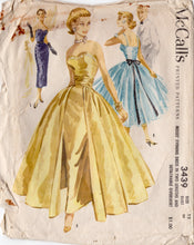 1950's McCall's Strapless Sheath Evening Dress with Large Overskirt and Sash - Bust 30" - No. 3439