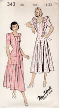 1940's New York Princess Line Dress Pattern with optional shoulder ruffles - Bust 32-34" - No. 343