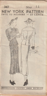 1930's New York Yoked Blouse and Slim Skirt Pattern - Bust 29" - No. 347