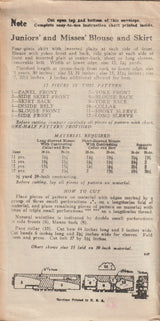 1930's New York Yoked Blouse and Slim Skirt Pattern - Bust 29" - No. 347