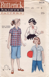 1950's Butterick Child's Button Up Shirt Pattern - Chest 26" - No. 6614