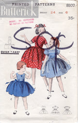 1950's Butterick Child's Fit and Flare Dress Pattern - Chest 24" - No. 8107